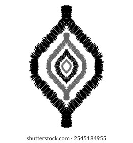 Abstract Ikat ethnic black pattern art. American, Mexican style. White background. Aztec tribal ornament print. Design for fabric, clothing, textile, logo, symbol.