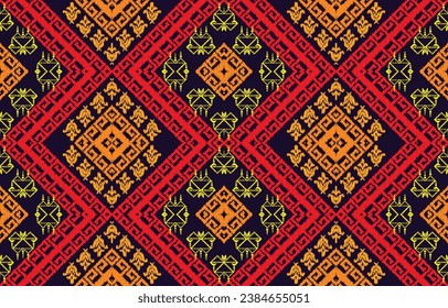 Abstract ikat ethnic geometric pattern design for background or wallpaper background,carpet,clothing,wrapping,Batik,fabric,Vector illustration.embroidery style. 