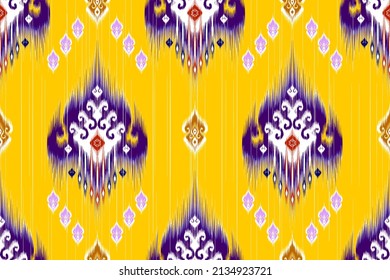 Resumen del diseño de patrones sin fisuras de la etnia ikat. Moqueta de tela azteca mandala adorno de papel tapiz de decoración textil. Antecedentes del vector del bordado étnico tradicional boho nativo tribal 