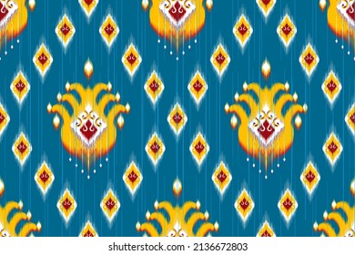 Abstract ikat ethnic seamless pattern design. Turkey African Indian traditional embroidery ikat style. Ethnic Aztec fabric carpet mandala ornament chevron textile decoration wallpaper.
