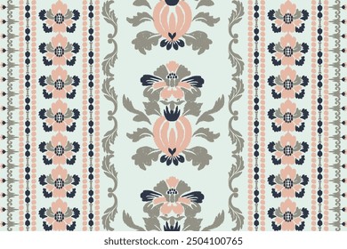 Abstract ikat floral embroidery, tile, fabric, silk, wallpaper, illustration vector