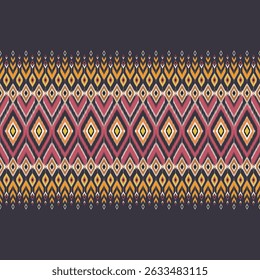 Abstract ikat pattern Colorful geometric pattern with diamond shapes and abstract floral motifs