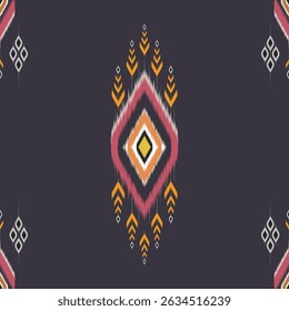 Abstract ikat pattern geometric diamond shapes and abstract floral motifs