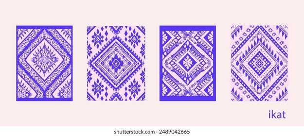 Abstract Ikat pattern ornament, fabric artistic design, vivid colors, contemporary art background, modern abstract