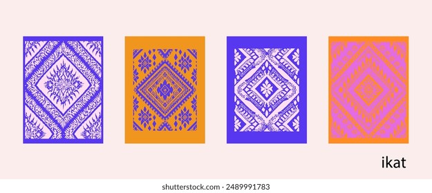 Abstract Ikat pattern ornament, fabric artistic design, vivid colors, contemporary art background, modern abstract