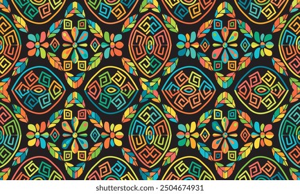 Abstract Ikat pattern with seamless design, perfect for ethnic-themed backgrounds, curtains, carpets, wallpapers, clothing, and decorations. Ideal for wrapping paper, batik, and other creative uses.