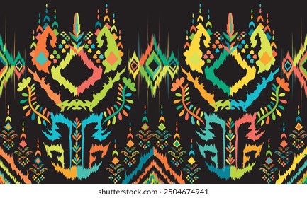 Abstract Ikat pattern with seamless design, perfect for ethnic-themed backgrounds, curtains, carpets, wallpapers, clothing, and decorations. Ideal for wrapping paper, batik, and other creative uses.