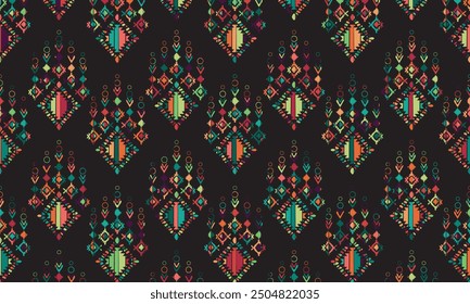 Abstract Ikat pattern with seamless design, perfect for ethnic-themed backgrounds, curtains, carpets, wallpapers, clothing, and decorations. Ideal for wrapping paper, batik, and other creative uses.