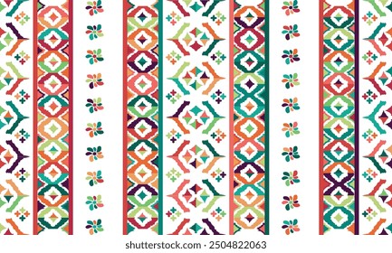 Abstract Ikat pattern with seamless design, perfect for ethnic-themed backgrounds, curtains, carpets, wallpapers, clothing, and decorations. Ideal for wrapping paper, batik, and other creative uses.