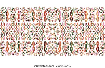 Abstraktes Ikat-Muster mit nahtlosem Design, perfekt für ethnische Hintergründe, Vorhänge, Teppiche, Tapeten, Kleidung und Dekorationen. Ideal zum Verpacken von Papier, Batik und anderen kreativen Anwendungen.