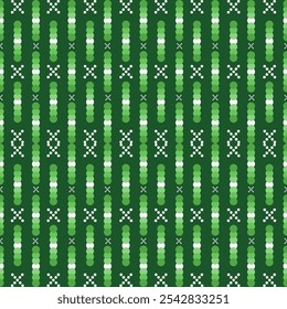 Abstract Ikat seamless green with circle shape style with geometric shapes and diagonal Stripes vector. Christmas texture concepe