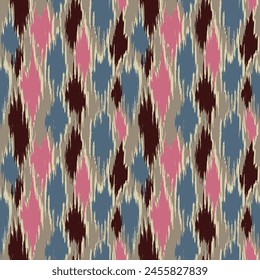 Abstract Ikat seamless pattern, geometric design, motif ethnic handmade, Ikat ethnic tribal, boho colors seamless wallpaper. Ethnic Ikat abstract background art.printing