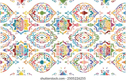 Abstract Ikat seamless pattern, perfect for ethnic-themed backgrounds, curtains, carpets, wallpapers, clothing, and decorations. Ideal for wrapping paper, batik,greeting cards, printing,creative uses.