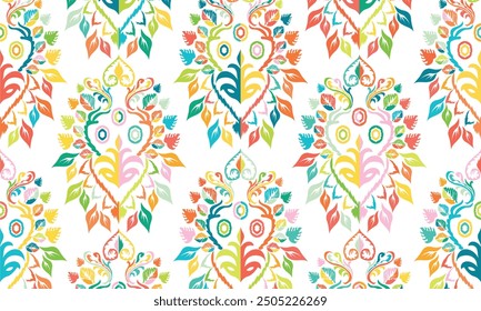 Abstract Ikat seamless pattern, perfect for ethnic-themed backgrounds, curtains, carpets, wallpapers, clothing, and decorations. Ideal for wrapping paper, batik,greeting cards, printing,creative uses.