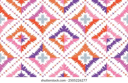 Abstract Ikat seamless pattern, perfect for ethnic-themed backgrounds, curtains, carpets, wallpapers, clothing, and decorations. Ideal for wrapping paper, batik,greeting cards, printing,creative uses.