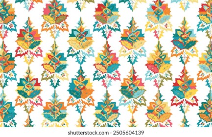 Abstract Ikat seamless pattern, perfect for ethnic-themed backgrounds, curtains, carpets, wallpapers, clothing, and decorations. Ideal for wrapping paper, batik,greeting cards, printing,creative uses.