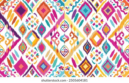 Abstract Ikat seamless pattern, perfect for ethnic-themed backgrounds, curtains, carpets, wallpapers, clothing, and decorations. Ideal for wrapping paper, batik,greeting cards, printing,creative uses.