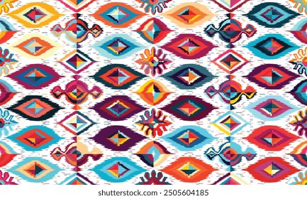 Abstract Ikat seamless pattern, perfect for ethnic-themed backgrounds, curtains, carpets, wallpapers, clothing, and decorations. Ideal for wrapping paper, batik,greeting cards, printing,creative uses.