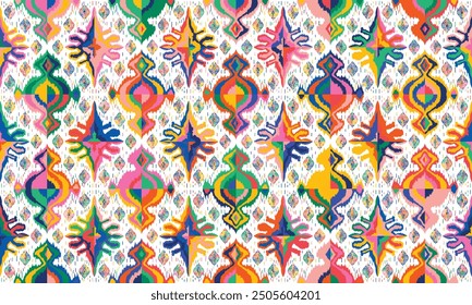 Abstract Ikat seamless pattern, perfect for ethnic-themed backgrounds, curtains, carpets, wallpapers, clothing, and decorations. Ideal for wrapping paper, batik,greeting cards, printing,creative uses.