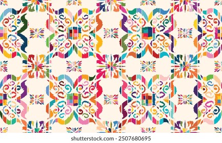 Abstract Ikat seamless pattern, perfect for ethnic-themed backgrounds, curtains, carpets, wallpapers,clothing."This content was created using vector drawing tools and software, not generated by AI"