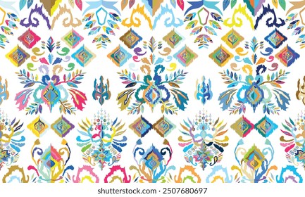 Abstract Ikat seamless pattern, perfect for ethnic-themed backgrounds, curtains, carpets, wallpapers,clothing."This content was created using vector drawing tools and software, not generated by AI"