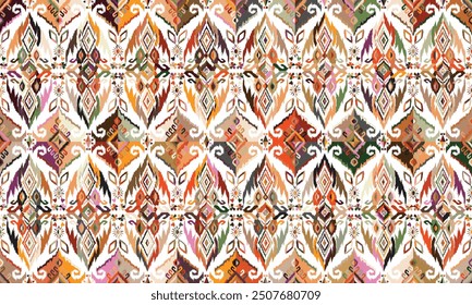 Abstract Ikat seamless pattern, perfect for ethnic-themed backgrounds, curtains, carpets, wallpapers,clothing."This content was created using vector drawing tools and software, not generated by AI"