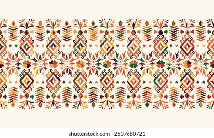 Abstract Ikat seamless pattern, perfect for ethnic-themed backgrounds, curtains, carpets, wallpapers,clothing."This content was created using vector drawing tools and software, not generated by AI"