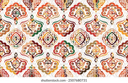 Abstract Ikat seamless pattern, perfect for ethnic-themed backgrounds, curtains, carpets, wallpapers,clothing."This content was created using vector drawing tools and software, not generated by AI"