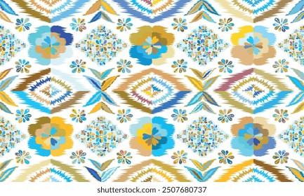Abstract Ikat seamless pattern, perfect for ethnic-themed backgrounds, curtains, carpets, wallpapers,clothing."This content was created using vector drawing tools and software, not generated by AI"