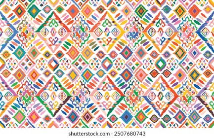 Abstract Ikat seamless pattern, perfect for ethnic-themed backgrounds, curtains, carpets, wallpapers,clothing."This content was created using vector drawing tools and software, not generated by AI"