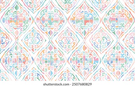 Abstract Ikat seamless pattern, perfect for ethnic-themed backgrounds, curtains, carpets, wallpapers,clothing."This content was created using vector drawing tools and software, not generated by AI"