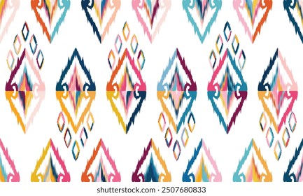 Abstract Ikat seamless pattern, perfect for ethnic-themed backgrounds, curtains, carpets, wallpapers,clothing."This content was created using vector drawing tools and software, not generated by AI"