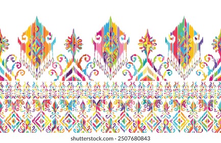 Abstract Ikat seamless pattern, perfect for ethnic-themed backgrounds, curtains, carpets, wallpapers,clothing."This content was created using vector drawing tools and software, not generated by AI"