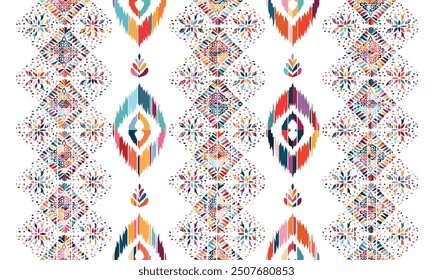 Abstract Ikat seamless pattern, perfect for ethnic-themed backgrounds, curtains, carpets, wallpapers,clothing."This content was created using vector drawing tools and software, not generated by AI"