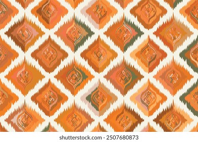 Abstract Ikat seamless pattern, perfect for ethnic-themed backgrounds, curtains, carpets, wallpapers,clothing."This content was created using vector drawing tools and software, not generated by AI"