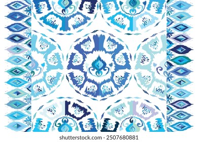 Abstract Ikat seamless pattern, perfect for ethnic-themed backgrounds, curtains, carpets, wallpapers,clothing."This content was created using vector drawing tools and software, not generated by AI"
