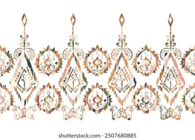 Abstract Ikat seamless pattern, perfect for ethnic-themed backgrounds, curtains, carpets, wallpapers,clothing."This content was created using vector drawing tools and software, not generated by AI"