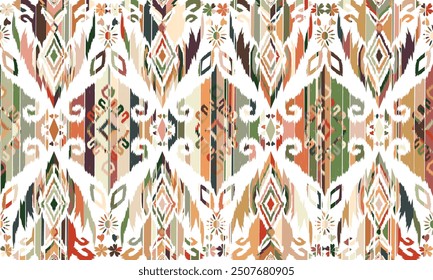 Abstract Ikat seamless pattern, perfect for ethnic-themed backgrounds, curtains, carpets, wallpapers,clothing."This content was created using vector drawing tools and software, not generated by AI"