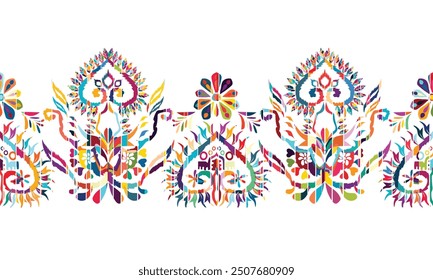 Abstract Ikat seamless pattern, perfect for ethnic-themed backgrounds, curtains, carpets, wallpapers,clothing."This content was created using vector drawing tools and software, not generated by AI"