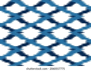 Abstract . Ikat seamless pattern traditional. line indigo on white background. design for pillow, print, fashion, clothing, fabric, gift wrap.  Vector.