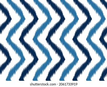 Resumen. El ikat es un patrón tradicional sin fisuras. línea índigo sobre fondo blanco. diseño para almohadas, papel, moda, ropa, tela, envoltura de regalo.  Vector.