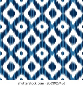 Abstract . Ikat seamless pattern traditional. line indigo on white background. design for pillow, print, fashion, clothing, fabric, gift wrap.  Vector.