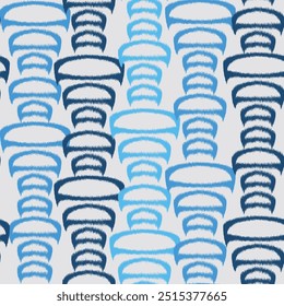 Abstrato ikat, Textura torcida e distorcida em estilo psicodélico retrô na moda para projeto de fundo padrão de onda azul índigo repetido.