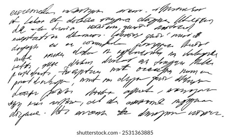 Abstract illegible handwritten text. Vintage grunge bad calligraphy script, old book document. Vector illustration of unreadable handwriting cursive poetry. Monochrome hand-written paragraph backdrop.