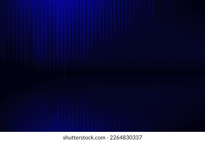 Abstract illuminated empty dark blue stage with drapery. Design template. 3d vector background