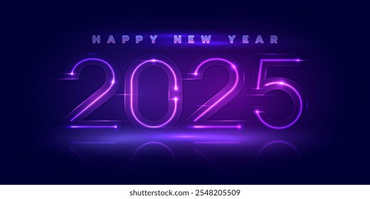 Abstract illuminated number 2025. Digital concept for 2025 new year celebration. Futuristic pattern for banner or poster design. Vector EPS10.