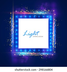 Abstract illuminated square banner. Shining noen design. Vector illustration