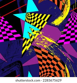Abstract illusion colorful pattern with geometry elements and grunge lines