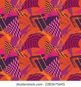 Abstract illusion colorful pattern with geometry elements and grunge lines