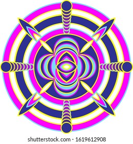 Abstract Illusion Mandala - Psychedelic Colourful Vector Design